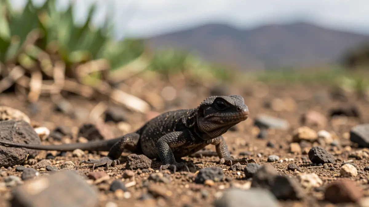 Lagarto tizón de tamaño reducido en su hábitat natural en Canarias.