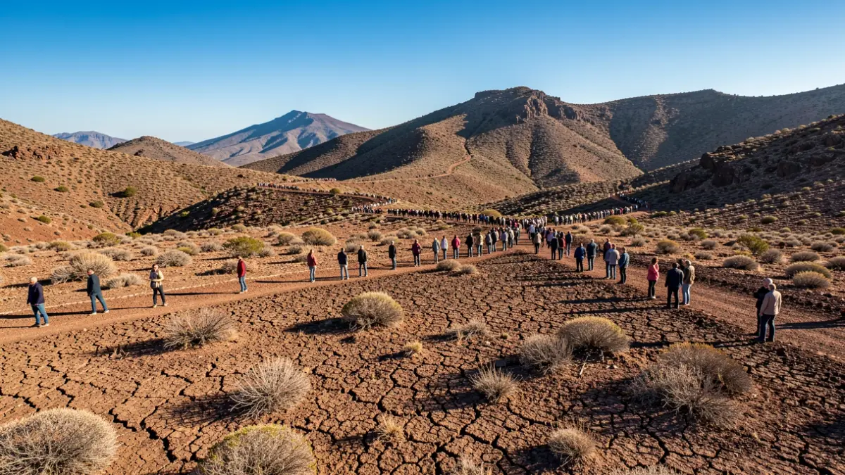 Arid and dry landscape in a mountainous area of Gran Canaria under intense sun.