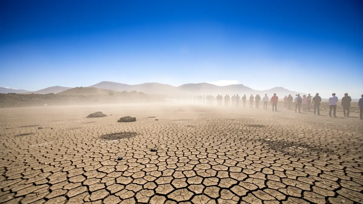 Volcanic landscape under intense sun during a heatwave in Gran Canaria.