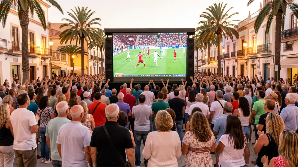 Generic image of a crowd watching a football match in a square.