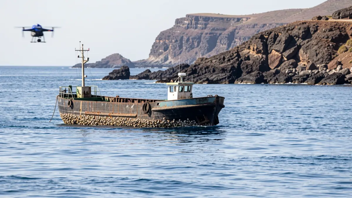 Semi-submerged vessel near the coast of Güímar, Tenerife.