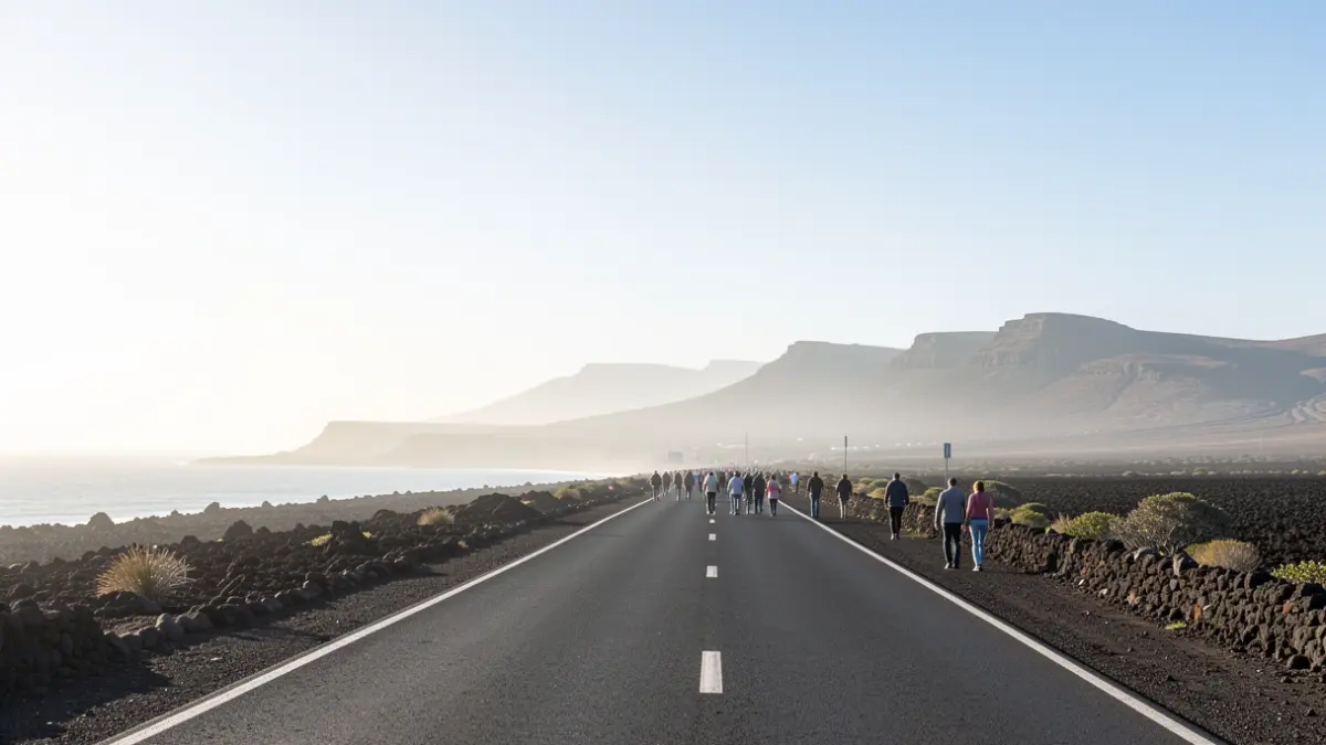 Generic image of a volcanic landscape in Lanzarote with morning mist.
