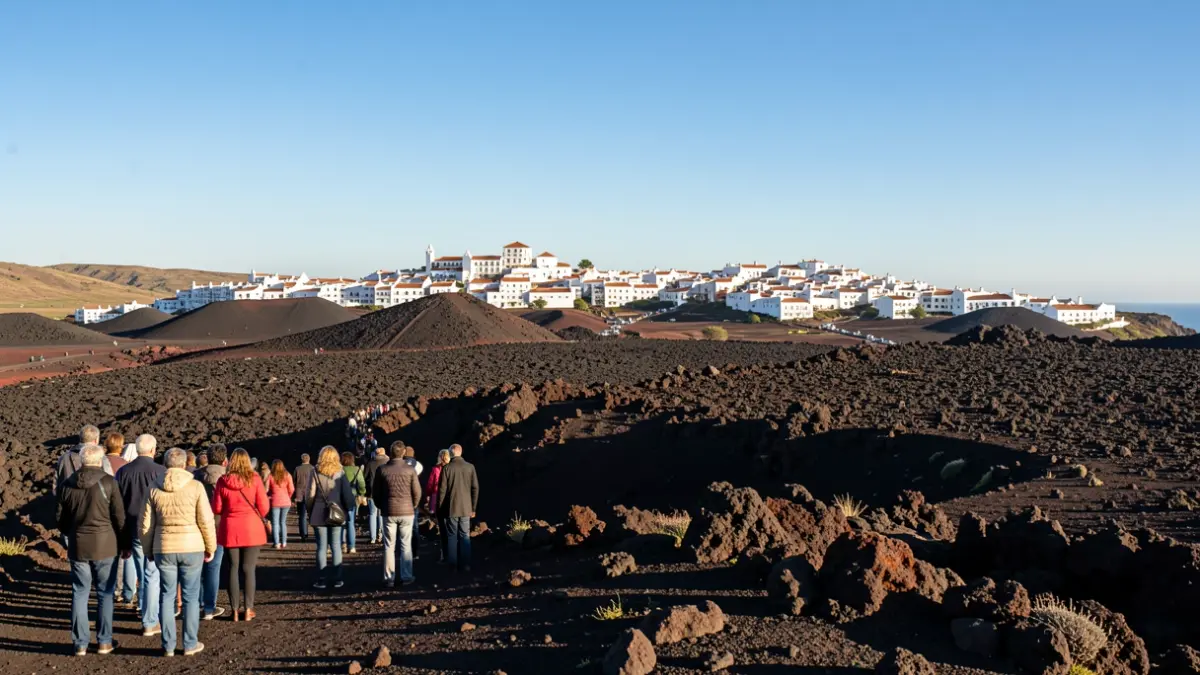 Generic image of traditional Canarian architecture in a volcanic landscape.