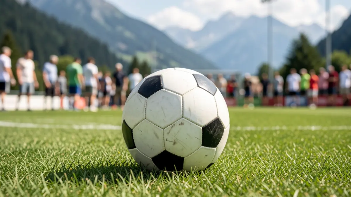 Generic image of a soccer ball on grass in an outdoor sports setting.