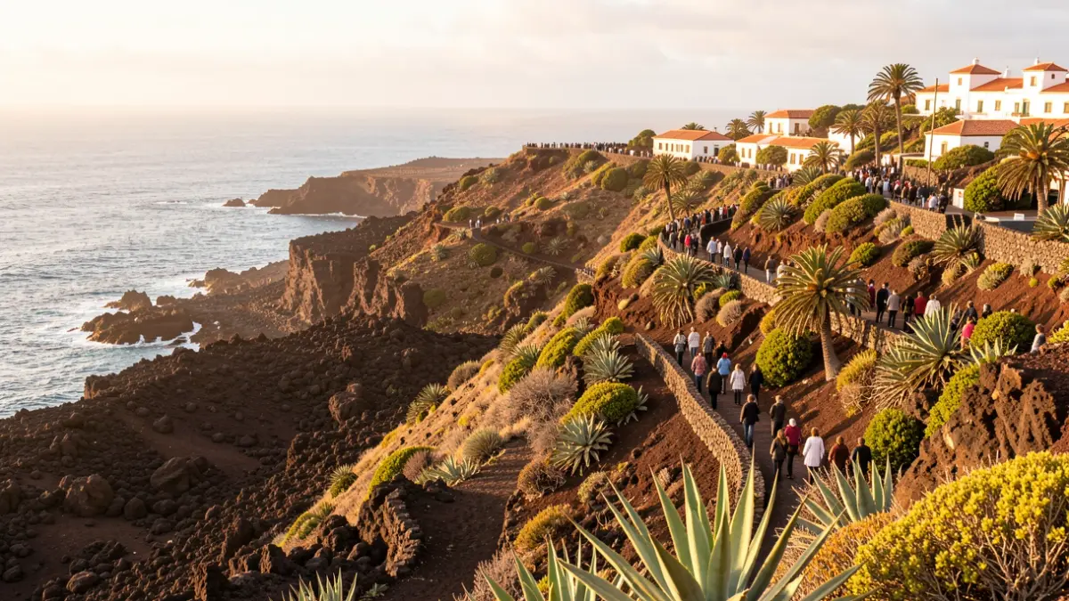 Generic image of traditional Canarian architecture with volcanic landscape.