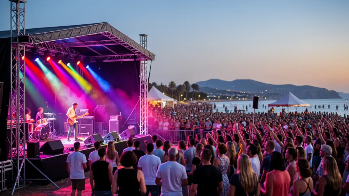 Generic image of an outdoor music festival at dusk.