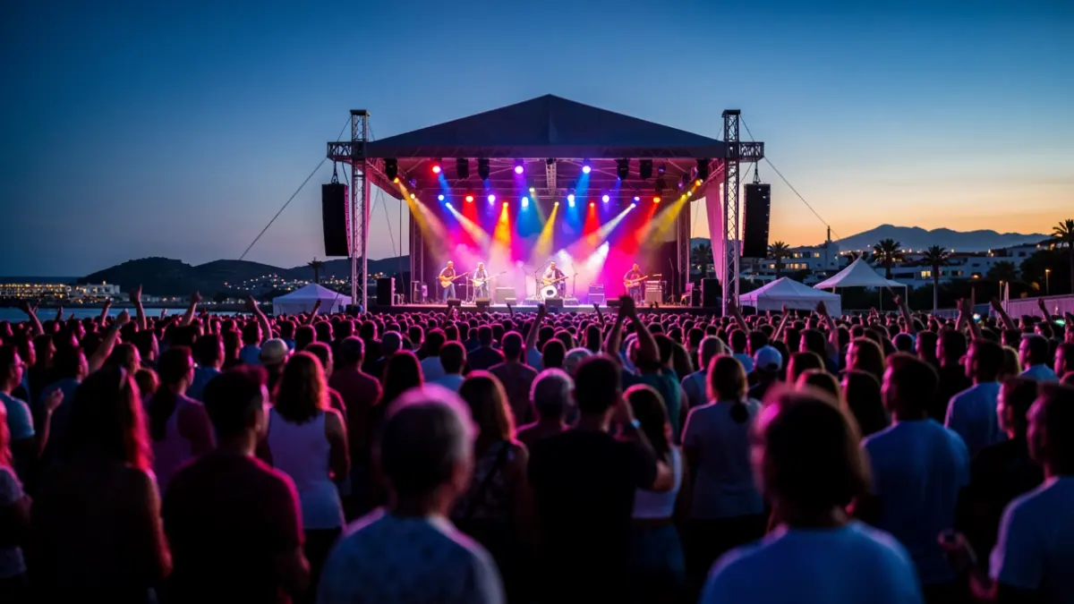 Generic image of an outdoor music festival with an illuminated stage and audience.