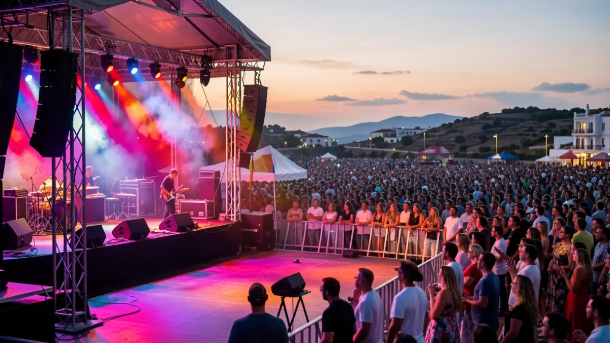 Generic image of an outdoor music festival at dusk.