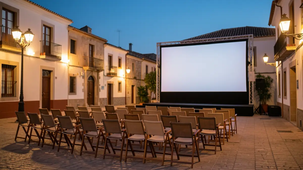 Generic image of an outdoor cinema screening in a town square.