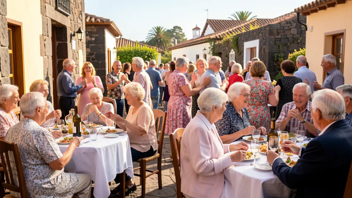Generic image of an outdoor community lunch with elderly people.