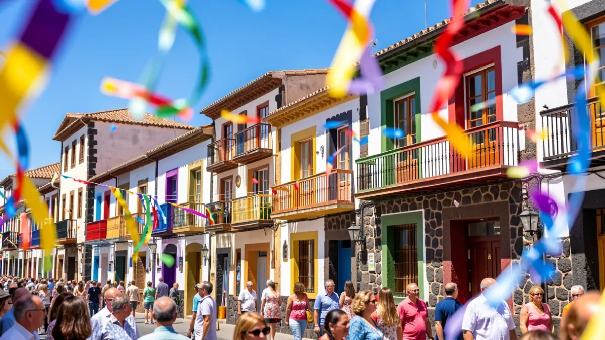 Generic image of traditional Canarian architecture with colorful balconies and volcanic stone details.