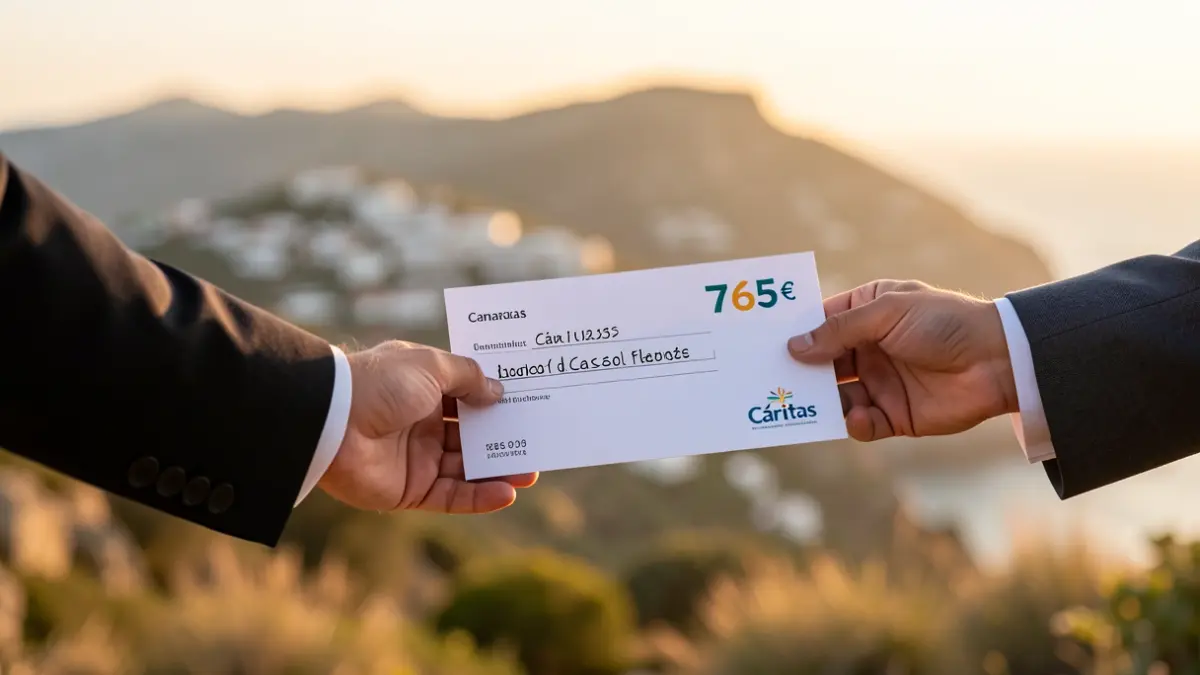 Symbolic presentation of a 765 euro cheque to Cáritas Ingenio and Carrizal by the Ingenio City Council.