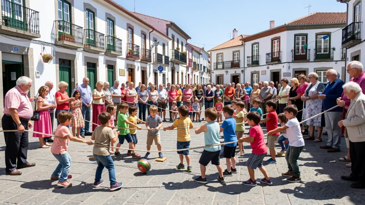 Niños jugando a juegos tradicionales canarios en la Plaza de la Candelaria de Ingenio.