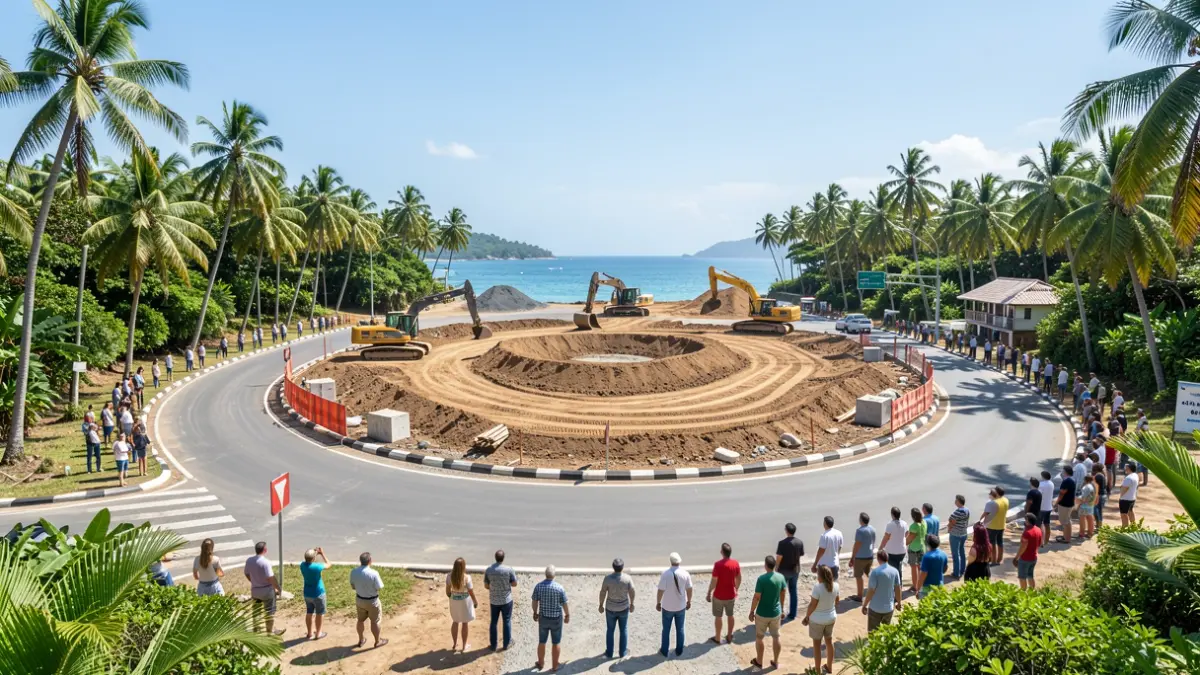 Imagen genérica de obras de construcción de una rotonda en una carretera.