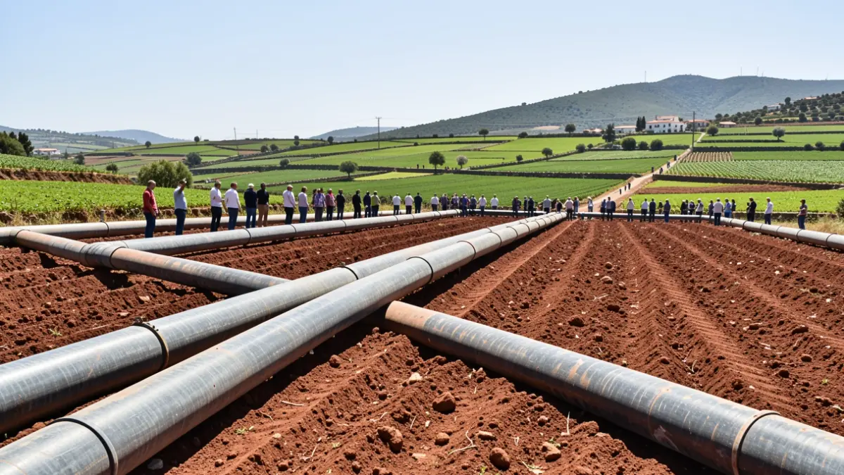 Irrigation pipes in a Canary Islands agricultural field.