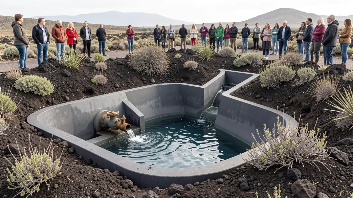 Symbolic representation of underground water management in La Palma with nature-inspired hydraulic systems.