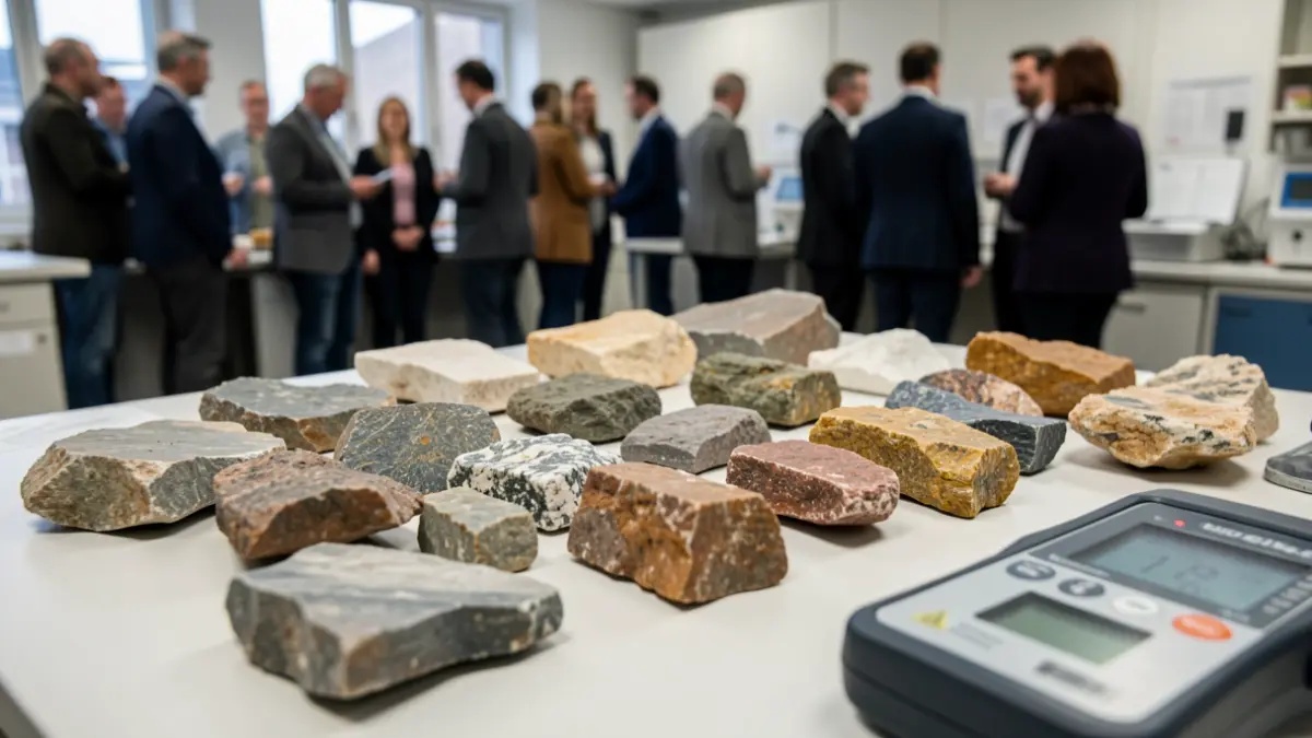 Samples of Canarian rocks and thermal measurement equipment for geothermal studies.