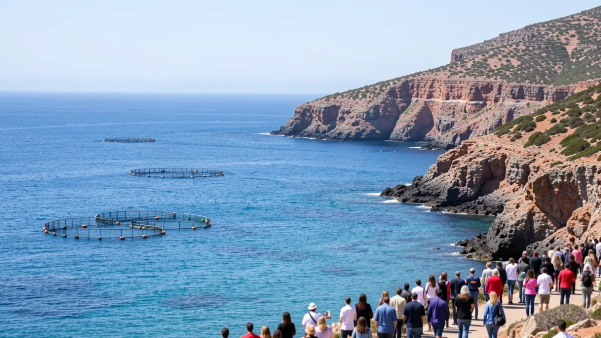 Imagen genérica de la costa de La Aldea de San Nicolás con boyas marinas difuminadas.