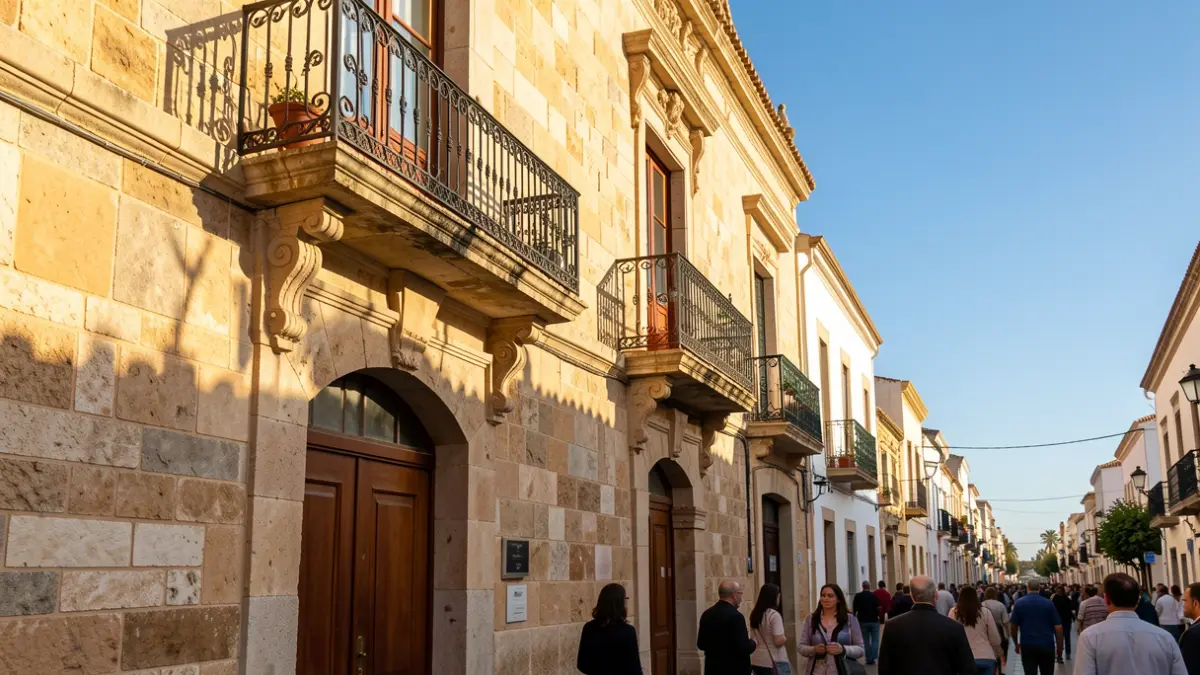 Stone facade of a historic building in Arrecife with an iron balcony.