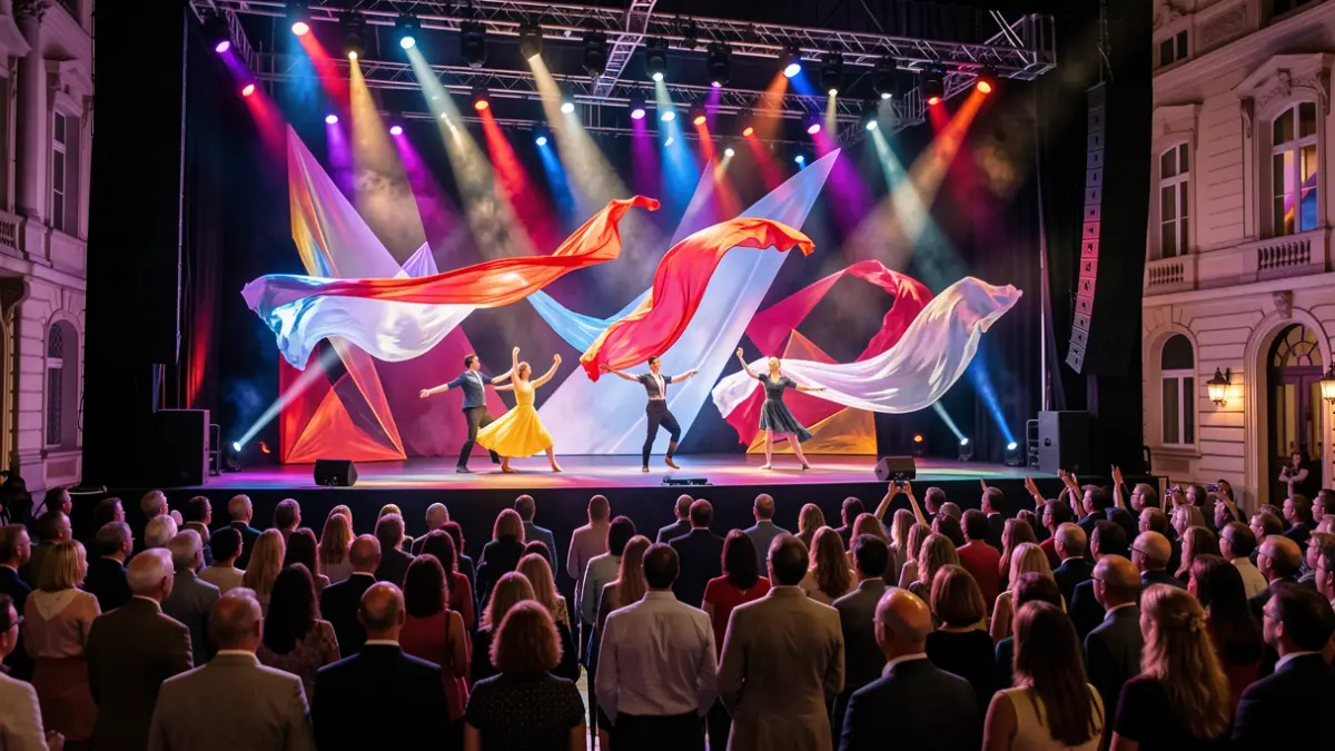Imagen genérica de un escenario de danza contemporánea con iluminación dramática.