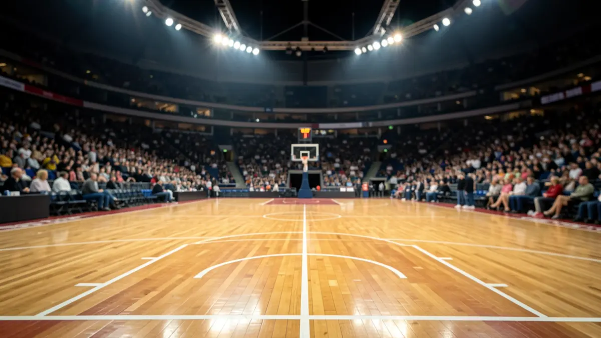Generic image of a basketball court in a sports arena.
