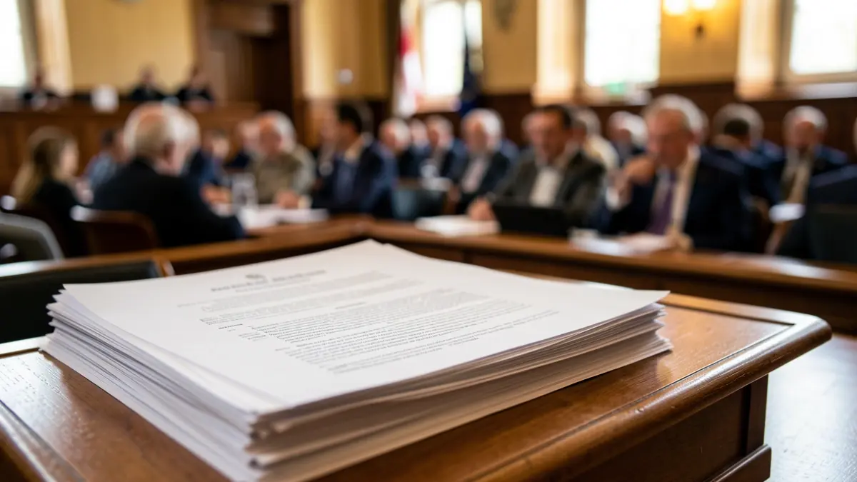 Generic image of legislative documents in an institutional setting.