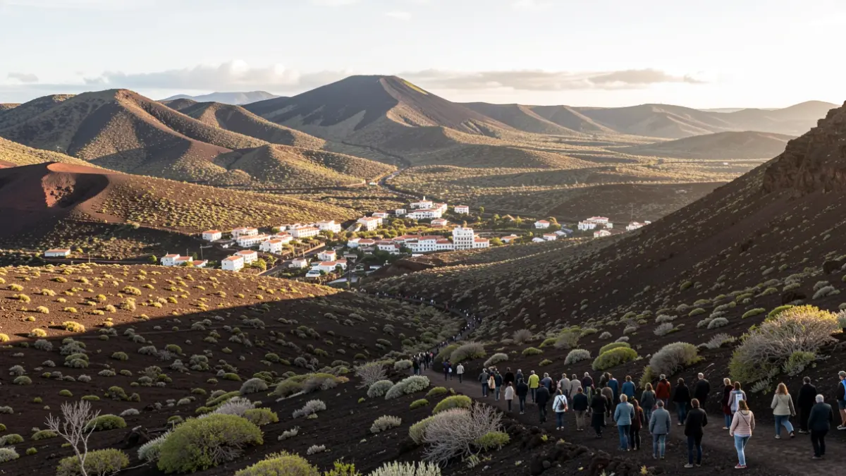 Imagen genérica de un paisaje volcánico canario con un pueblo en un valle.