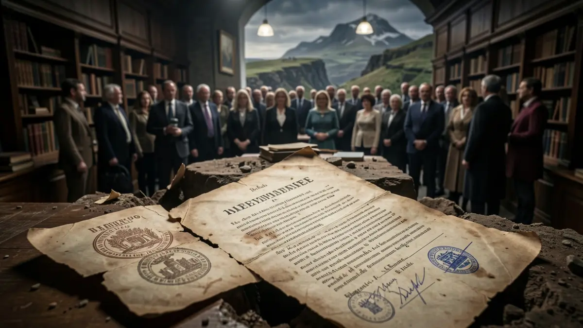 Imagen simbólica de un expediente judicial antiguo parcialmente desenterrado, representando la memoria histórica y la justicia.