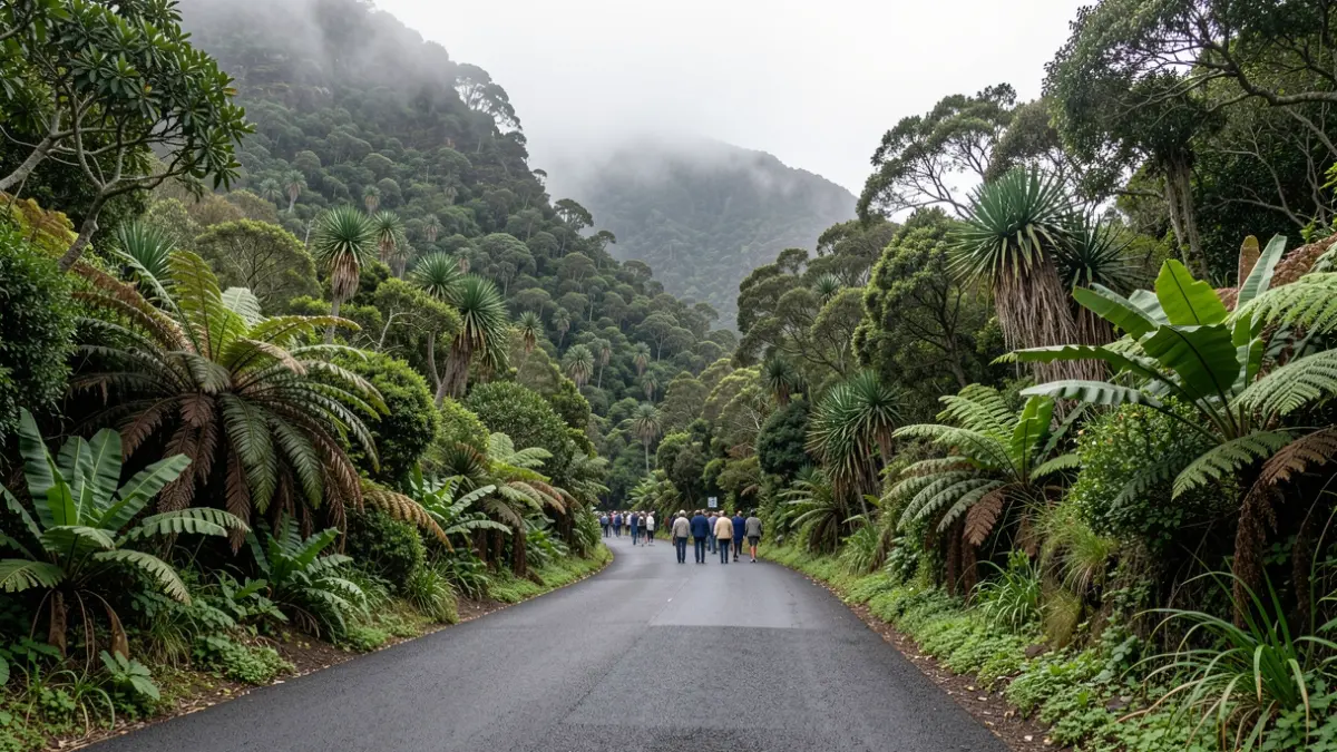 Carretera de montaña rodeada de vegetación en el Parque Rural de Anaga.