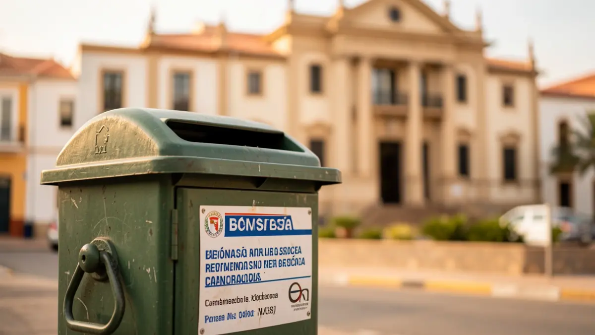 Imagen genérica de una papelera española con el fondo desenfocado de la fachada de un ayuntamiento canario.