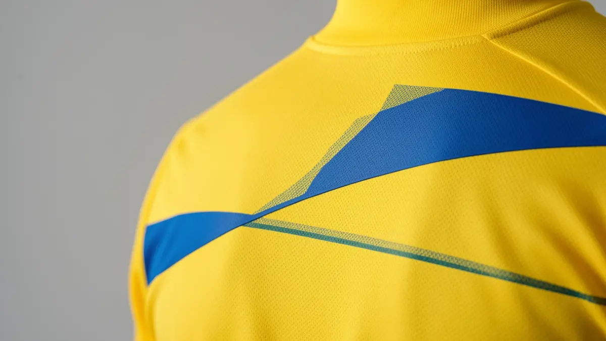 Detalle de la nueva equipación de la UD Las Palmas con su franja horizontal característica.