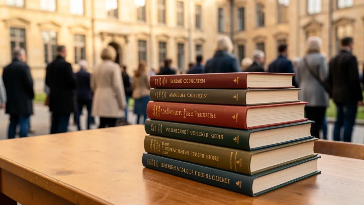 Imagen genérica de libros académicos sobre un escritorio en una universidad.