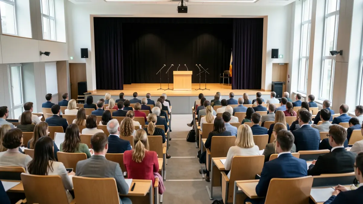 Imagen genérica de un salón de actos universitario vacío.
