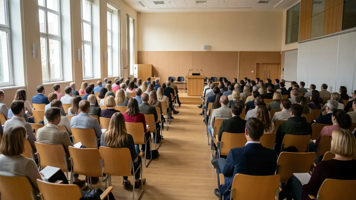 Generic image of an empty university auditorium with a podium.