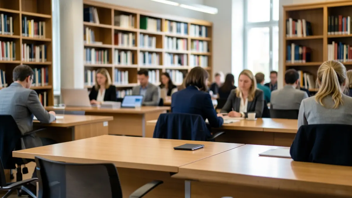 Generic image of a university office with bookshelves and natural light.