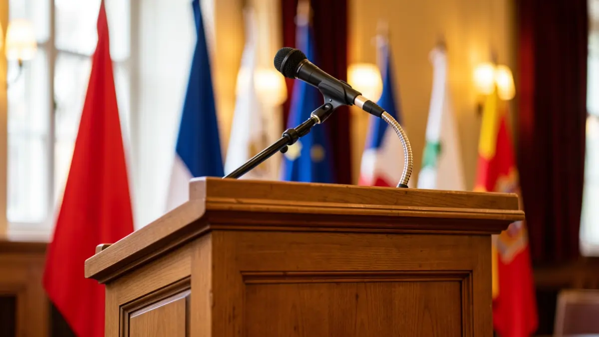 Generic image of an academic podium in a university hall.