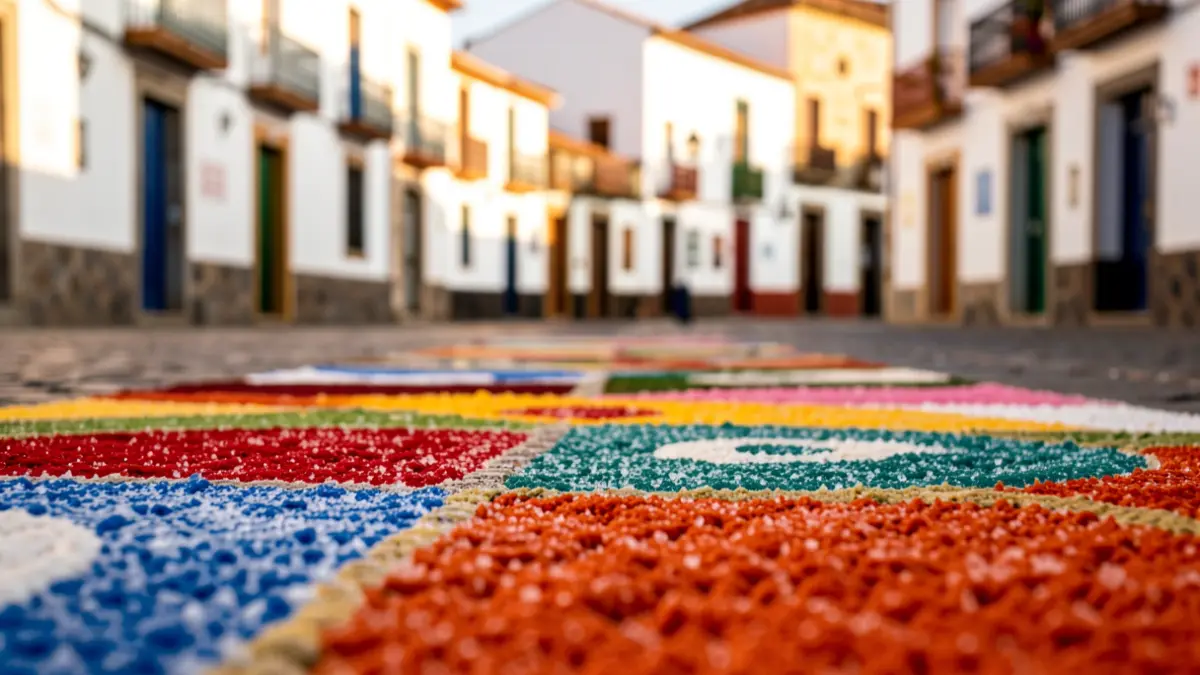 Alfombras de sal de colores en una calle de Las Palmas de Gran Canaria.