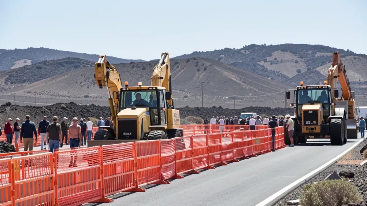 Roadworks for the new rainwater drainage network in a street in Arrecife.