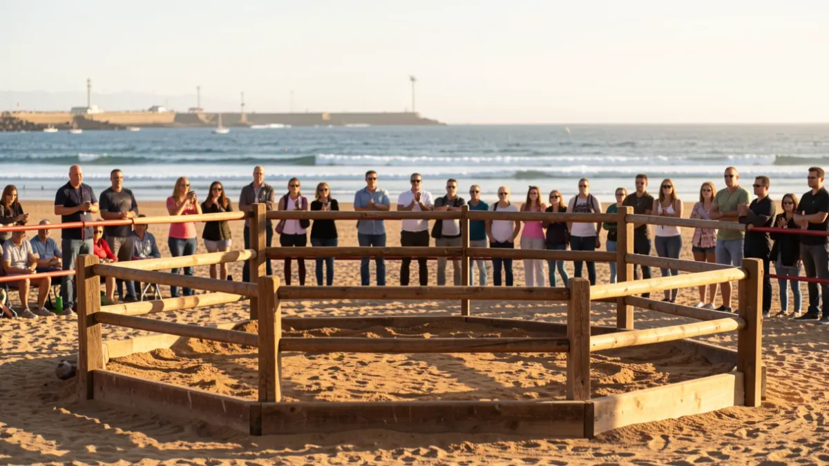Generic image of a Canarian wrestling ring on Las Canteras beach.