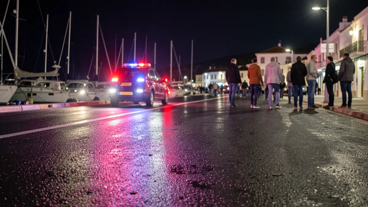 Imagen genérica de luces de emergencia reflejadas en el asfalto durante una intervención nocturna.