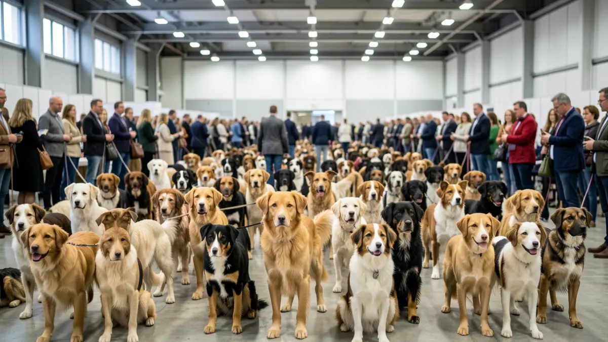 Image of dogs of various breeds at a dog show in the municipal Karpa of Vecindario.