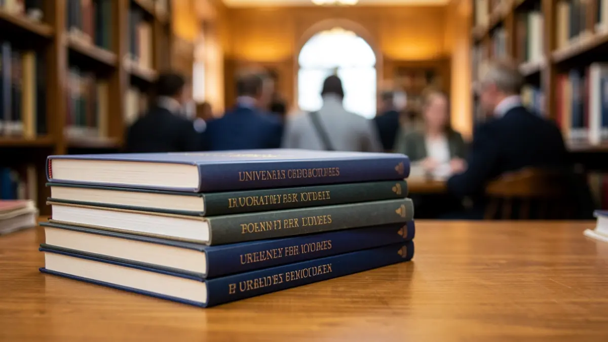 Imagen genérica de libros universitarios en una biblioteca.
