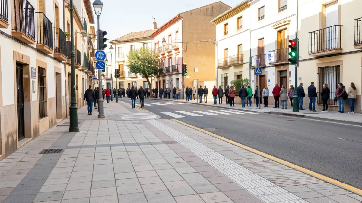 Generic image of an improved school zone with new sidewalks and LED signage on a street in Tenerife.