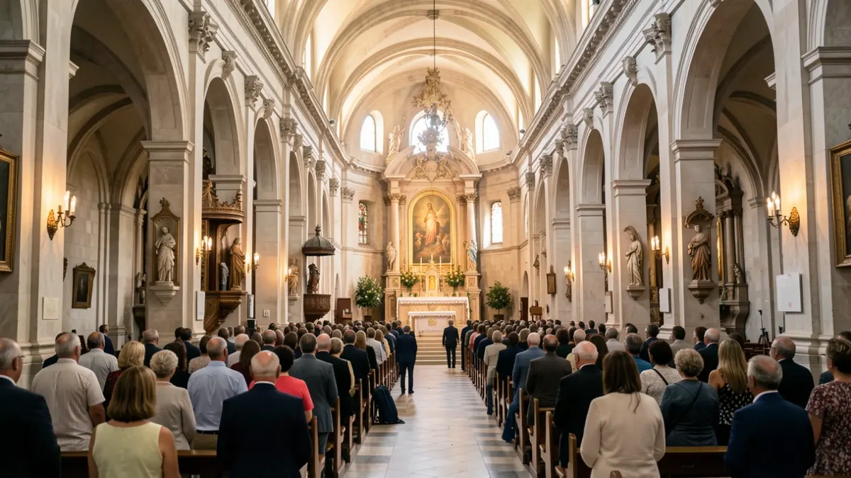 Interior of the Cathedral of Santa Ana in Las Palmas de Gran Canaria during a mass.