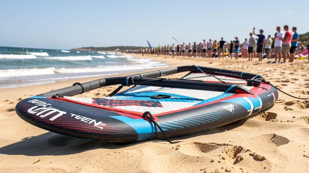 Generic image of a wingfoil board on the beach.