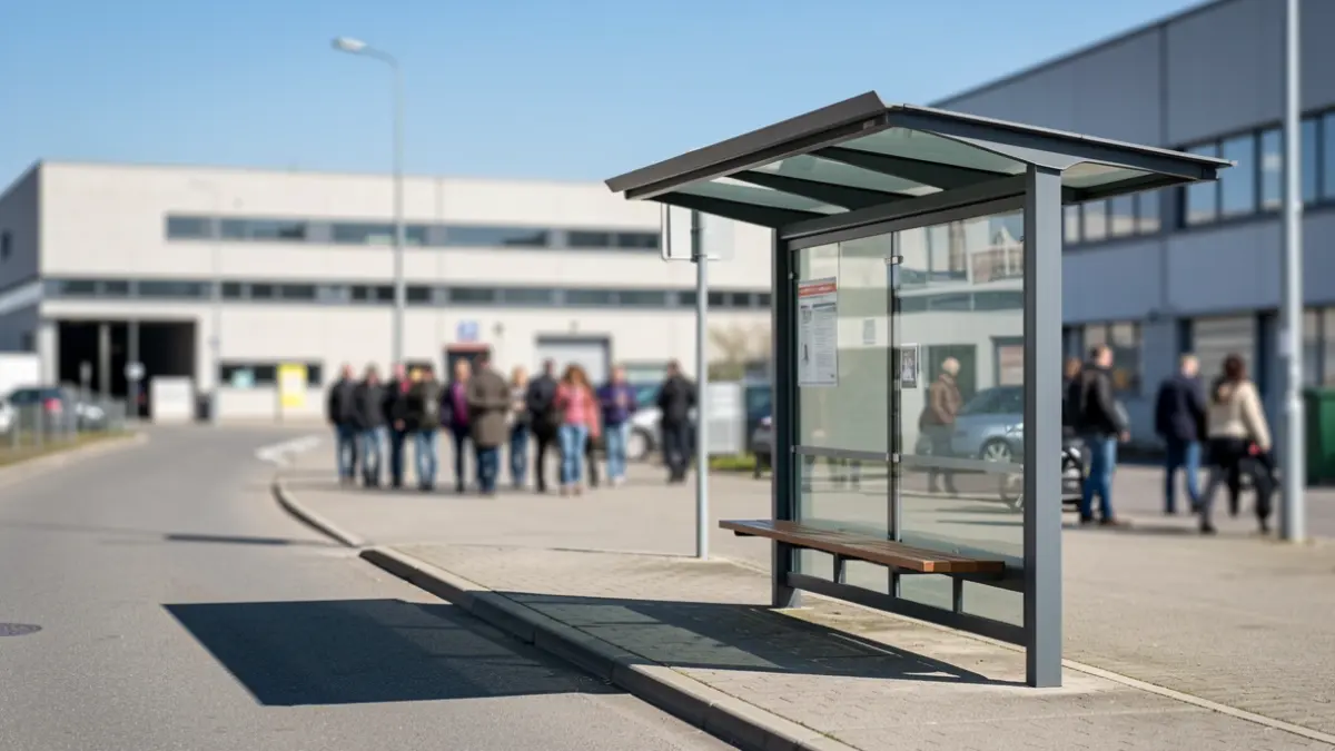 Imagen genérica de una parada de guagua moderna en una zona industrial.