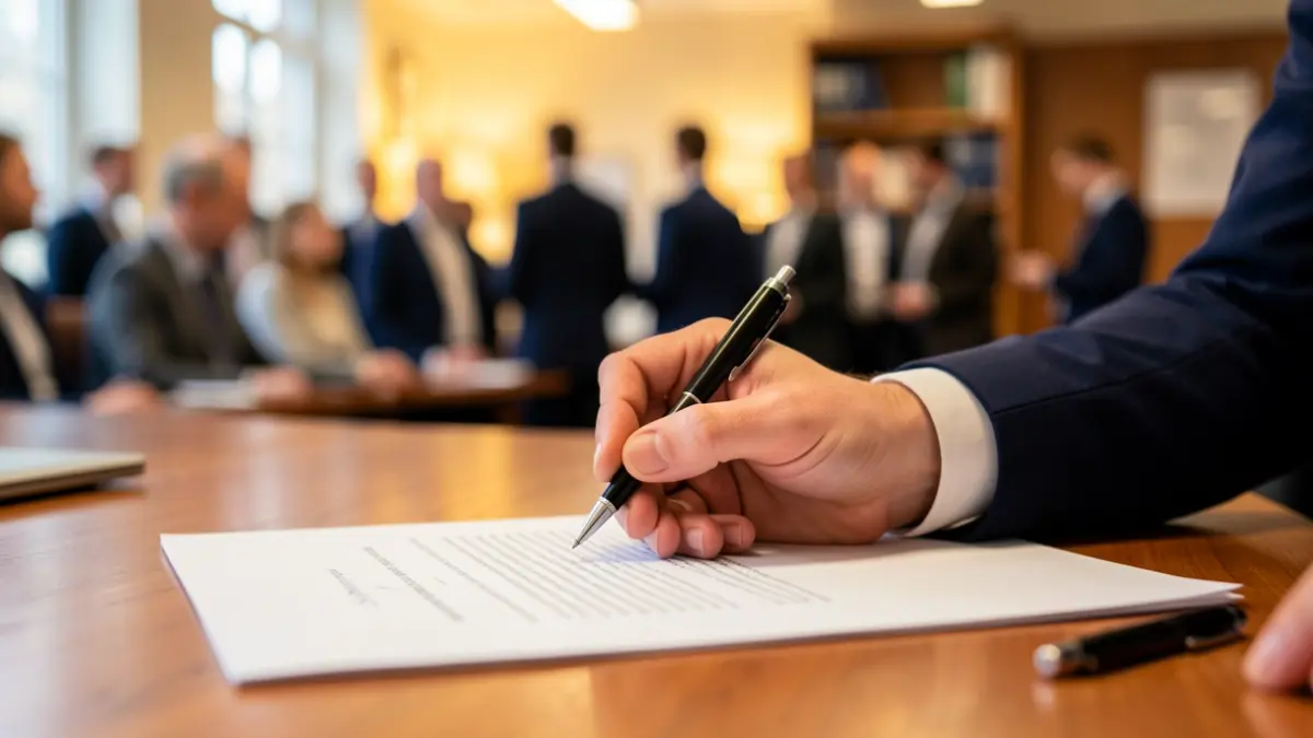 Generic image of signing administrative documents in an office.