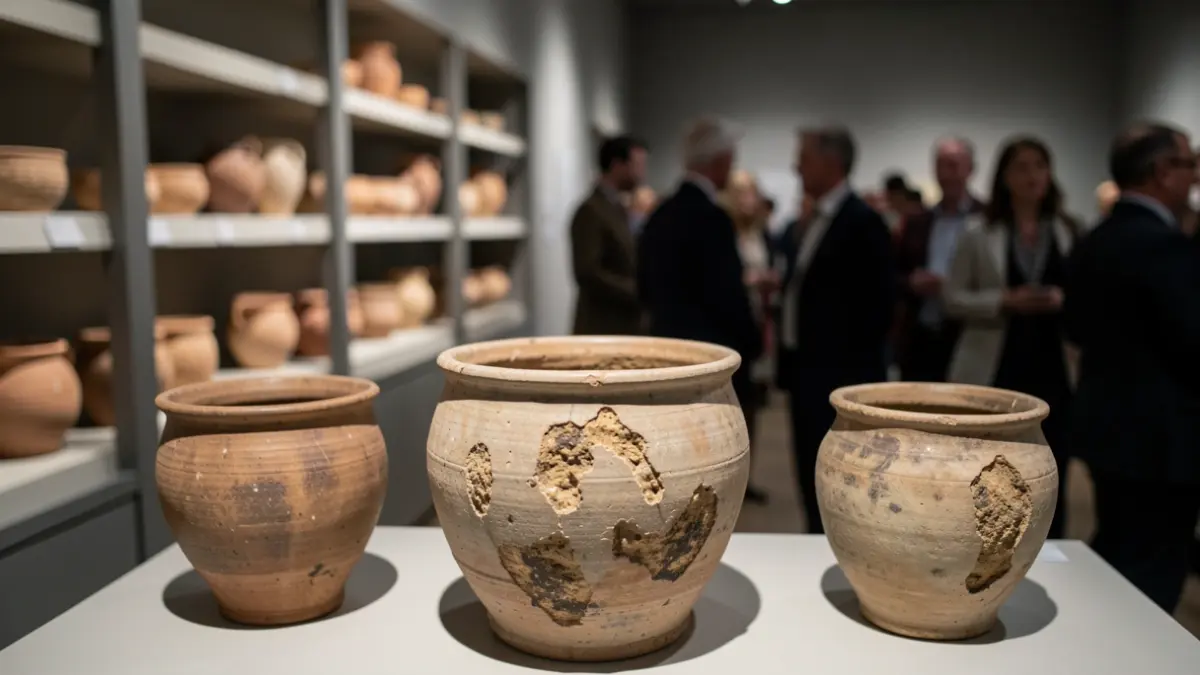 Vasijas cerámicas antiguas con residuos orgánicos conservados en el Museo Arqueológico de Fuerteventura.