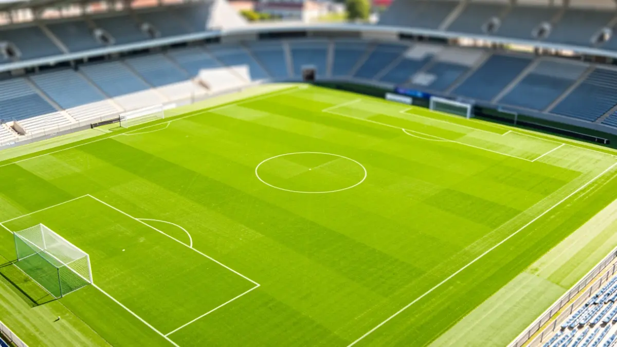 Vista aérea del césped recién instalado en el Estadio de Gran Canaria.