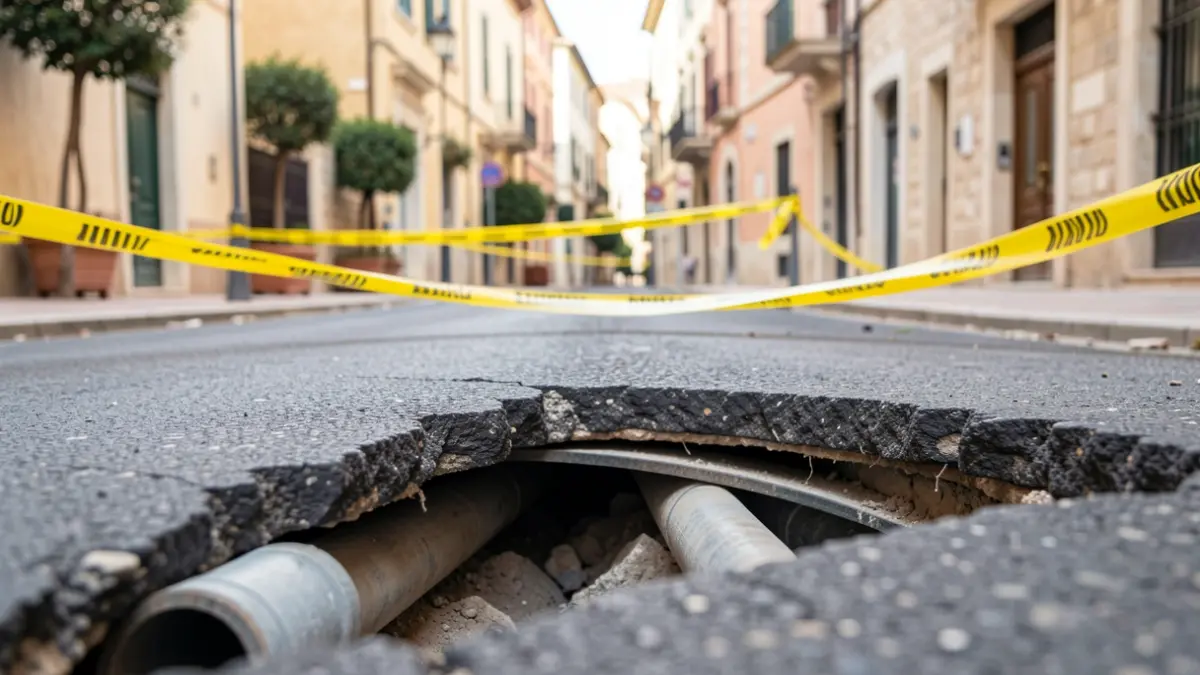 Image of roadworks on Olof Palme street due to sanitation repairs.